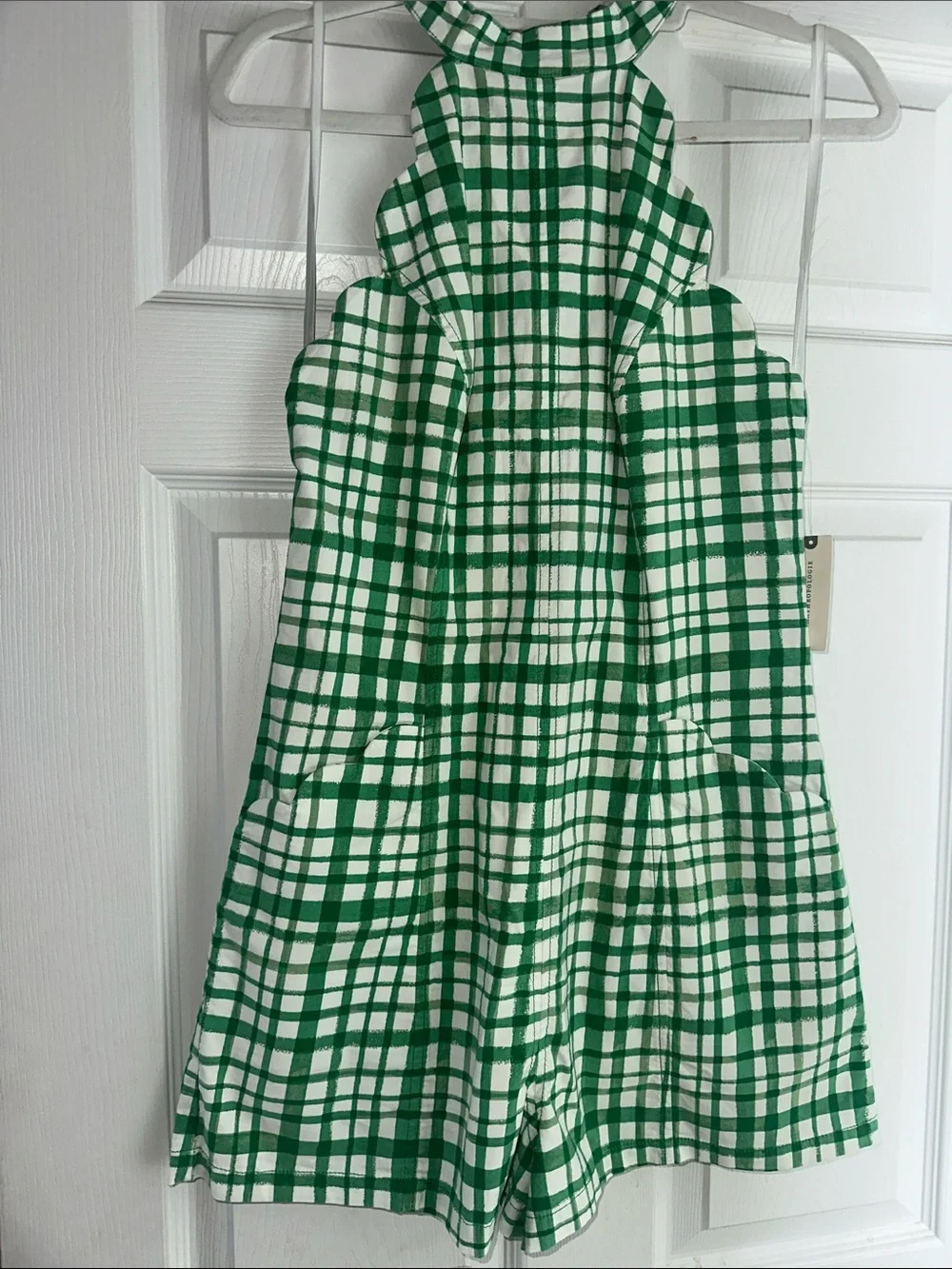 New! Anthropology Garden Party Green alPlaid Halter Romper - Picture 2 of 5